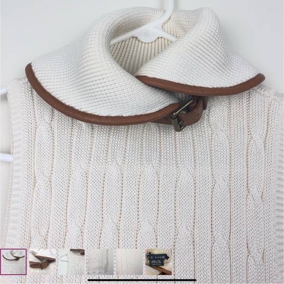 Ralph Lauren Blue Label Cream Cable Knit Turtleneck Buckle Sweater - Picture 3 of 8